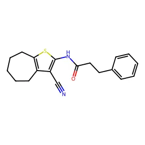 N-(3-cyano-5,6,7,8-tetrahydro-4H-cyclohepta[b]thiophen-2-yl)-3-phenylpropanamide structure