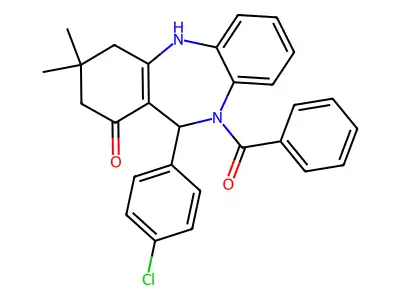 5-benzoyl-6-(4-chlorophenyl)-9,9-dimethyl-6,8,10,11-tetrahydrobenzo[b][1,4]benzodiazepin-7-one structure