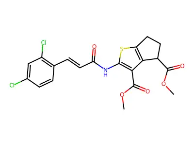 (E)-dimethyl 2-(3-(2,4-dichlorophenyl)acrylamido)-5,6-dihydro-4H-cyclopenta[b]thiophene-3,4-dicarboxylate structure