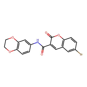6-bromo-N-(2,3-dihydro-1,4-benzodioxin-6-yl)-2-oxo-2H-chromene-3-carboxamide structure
