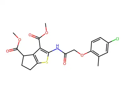 dimethyl 2-{[(4-chloro-2-methylphenoxy)acetyl]amino}-5,6-dihydro-4H-cyclopenta[b]thiophene-3,4-dicarboxylate structure