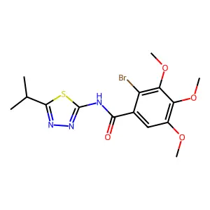 2-bromo-N-(5-isopropyl-1,3,4-thiadiazol-2-yl)-3,4,5-trimethoxybenzamide structure