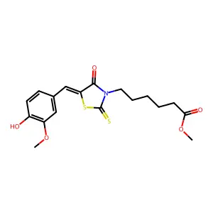 methyl 6-[(5E)-5-(4-hydroxy-3-methoxybenzylidene)-4-oxo-2-thioxo-1,3-thiazolidin-3-yl]hexanoate structure