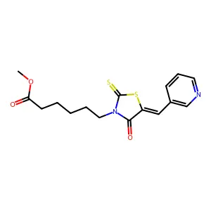 Methyl 6-[4-oxo-5-(3-pyridylmethylene)-2-thioxo-1,3-thiazolidin-3-yl]hexanoate structure
