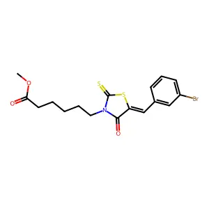 methyl 6-[(5E)-5-(3-bromobenzylidene)-4-oxo-2-thioxo-1,3-thiazolidin-3-yl]hexanoate structure