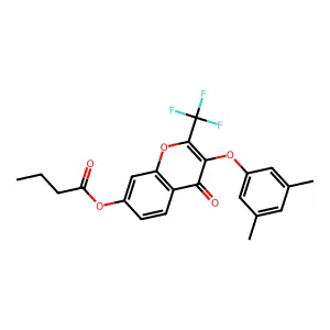 3-(3,5-dimethylphenoxy)-4-oxo-2-(trifluoromethyl)-4H-chromen-7-yl butyrate structure