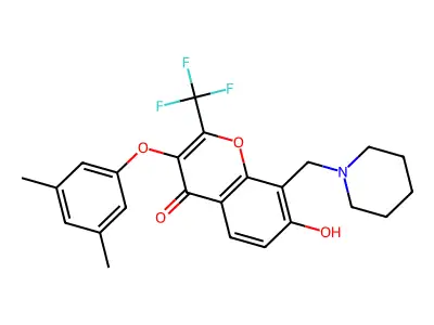 3-(3,5-dimethylphenoxy)-7-hydroxy-8-(1-piperidinylmethyl)-2-(trifluoromethyl)-4H-chromen-4-one structure