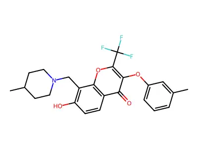 7-hydroxy-3-(3-methylphenoxy)-8-[(4-methylpiperidin-1-yl)methyl]-2-(trifluoromethyl)-4H-chromen-4-one structure