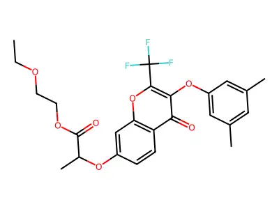 2-ethoxyethyl 2-{[3-(3,5-dimethylphenoxy)-4-oxo-2-(trifluoromethyl)-4H-chromen-7-yl]oxy}propanoate structure