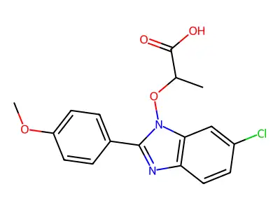2-{[6-chloro-2-(4-methoxyphenyl)-1H-1,3-benzimidazol-1-yl]oxy}propanoic acid structure