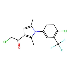 2-chloro-1-{1-[4-chloro-3-(trifluoromethyl)phenyl]-2,5-dimethyl-1H-pyrrol-3-yl}ethan-1-one structure