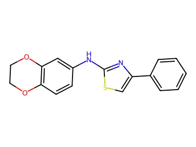 N-(2,3-dihydro-1,4-benzodioxin-6-yl)-4-phenyl-1,3-thiazol-2-amine structure