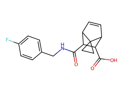 3-[[[(4-Fluorophenyl)methyl]amino]carbonyl]spiro[bicyclo[2.2.1]hept-5-ene-7,1'-cyclopropane]-2-carboxylic acid structure