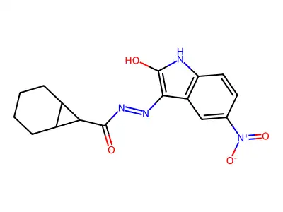 N'-{5-nitro-2-oxo-1,2-dihydro-3H-indol-3-ylidene}bicyclo[4.1.0]heptane-7-carbohydrazide structure