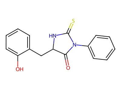 5-[(2-Hydroxyphenyl)methyl]-3-phenyl-2-sulfanylideneimidazolidin-4-one structure