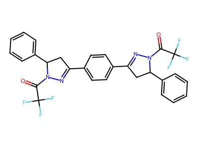 1,1'-[benzene-1,4-diylbis(5-phenyl-4,5-dihydro-1H-pyrazole-3,1-diyl)]bis(trifluoroethanone) structure
