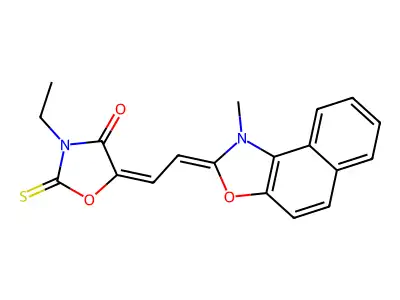 (5E)-3-ethyl-5-[(2Z)-2-(1-methylbenzo[e][1,3]benzoxazol-2-ylidene)ethylidene]-2-sulfanylidene-1,3-oxazolidin-4-one structure