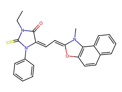 (5E)-3-ethyl-5-[(2Z)-2-(1-methylbenzo[e][1,3]benzoxazol-2-ylidene)ethylidene]-1-phenyl-2-sulfanylideneimidazolidin-4-one structure