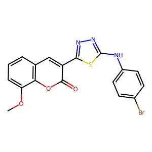 3-{5-[(4-bromophenyl)amino]-1,3,4-thiadiazol-2-yl}-8-methoxy-2H-chromen-2-one structure