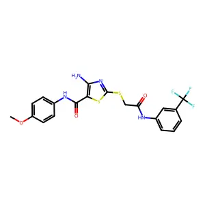 4-amino-N-(4-methoxyphenyl)-2-[2-oxo-2-[3-(trifluoromethyl)anilino]ethyl]sulfanyl-1,3-thiazole-5-carboxamide structure