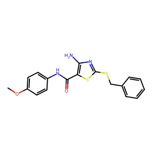 4-amino-2-benzylsulfanyl-N-(4-methoxyphenyl)-1,3-thiazole-5-carboxamide structure