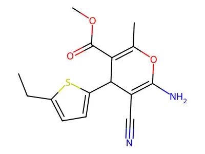 methyl 6-amino-5-cyano-4-(5-ethylthiophen-2-yl)-2-methyl-4H-pyran-3-carboxylate structure