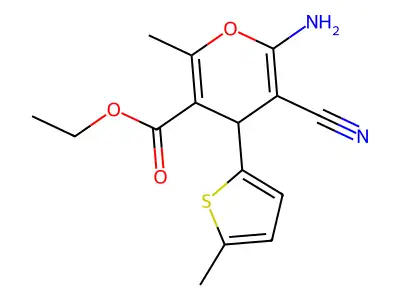 ethyl 6-amino-5-cyano-2-methyl-4-(5-methylthiophen-2-yl)-4H-pyran-3-carboxylate structure
