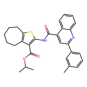 isopropyl 2-({[2-(3-methylphenyl)-4-quinolinyl]carbonyl}amino)-5,6,7,8-tetrahydro-4H-cyclohepta[b]thiophene-3-carboxylate structure
