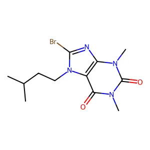 8-bromo-1,3-dimethyl-7-(3-methylbutyl)-2,3,6,7-tetrahydro-1H-purine-2,6-dione structure