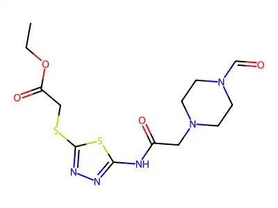 ethyl 2-[(5-{[2-(4-formylpiperazino)acetyl]amino}-1,3,4-thiadiazol-2-yl)sulfanyl]acetate structure