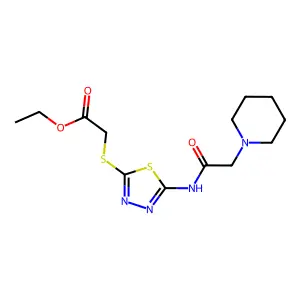 Ethyl 2-({5-[(2-piperidinoacetyl)amino]-1,3,4-thiadiazol-2-yl}sulfanyl)acetate structure