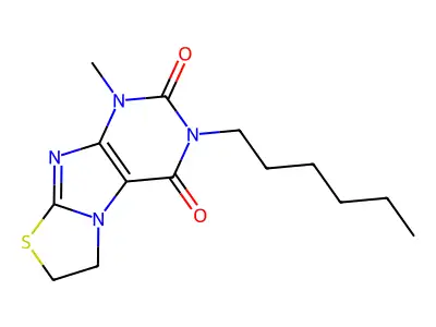 3-hexyl-1-methyl-6,7-dihydro[1,3]thiazolo[2,3-f]purine-2,4(1H,3H)-dione structure
