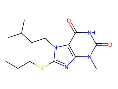 3-Methyl-7-(3-methylbutyl)-8-propylsulfanylpurine-2,6-dione structure