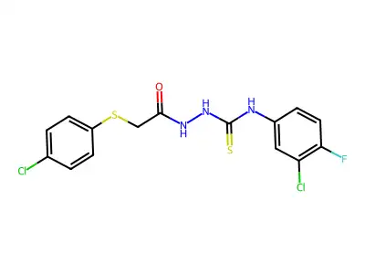 N-(3-CL-4-Fluorophenyl)-2-(((4-chlorophenyl)thio)acetyl)hydrazinecarbothioamide structure