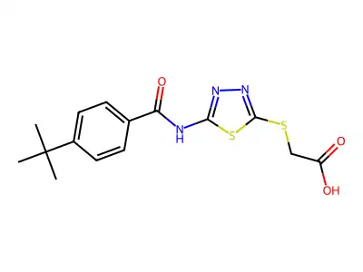 2-[(5-{[4-(Tert-butyl)benzoyl]amino}-1,3,4-thiadiazol-2-yl)sulfanyl]acetic acid structure