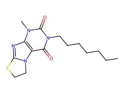 2-Heptyl-4-methyl-7,8-dihydropurino[8,7-b][1,3]thiazole-1,3-dione structure