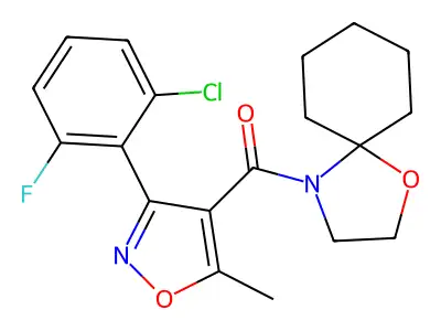 [3-(2-chloro-6-fluorophenyl)-5-methyl-4-isoxazolyl](1-oxa-4-azaspiro[4.5]dec-4-yl)methanone structure