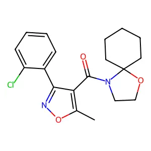 [3-(2-chlorophenyl)-5-methyl-4-isoxazolyl](1-oxa-4-azaspiro[4.5]dec-4-yl)methanone structure