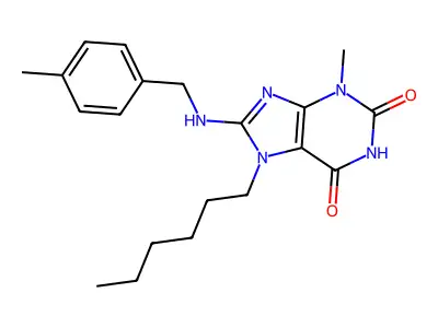 7-hexyl-3-methyl-8-[(4-methylbenzyl)amino]-3,7-dihydro-1H-purine-2,6-dione structure