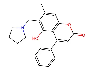 5-hydroxy-7-methyl-4-phenyl-6-(pyrrolidin-1-ylmethyl)-2H-chromen-2-one structure