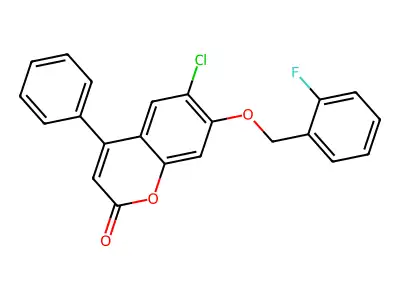 6-chloro-7-[(2-fluorobenzyl)oxy]-4-phenyl-2H-chromen-2-one structure