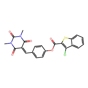 4-((1,3-dimethyl-2,4,6-trioxotetrahydropyrimidin-5(2H)-ylidene)methyl)phenyl 3-chlorobenzo[b]thiophene-2-carboxylate structure