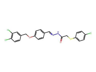2-(4-chlorophenyl)sulfanyl-N-[[4-[(3,4-dichlorophenyl)methoxy]phenyl]methylideneamino]acetamide structure
