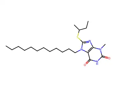 8-(sec-butylsulfanyl)-7-dodecyl-3-methyl-3,7-dihydro-1H-purine-2,6-dione structure