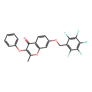 2-methyl-7-((perfluorophenyl)methoxy)-3-phenoxy-4H-chromen-4-one structure