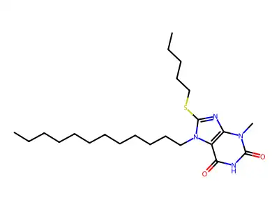 7-dodecyl-3-methyl-8-(pentylsulfanyl)-3,7-dihydro-1H-purine-2,6-dione structure