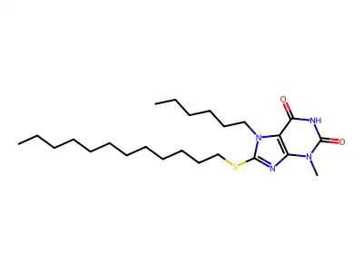 8-(dodecylsulfanyl)-7-hexyl-3-methyl-3,7-dihydro-1H-purine-2,6-dione structure