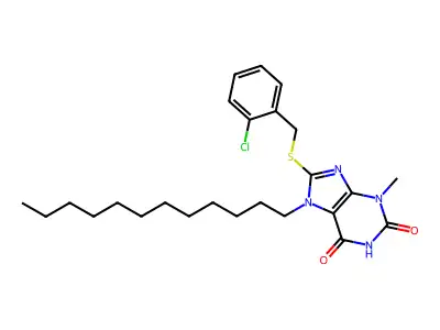 8-[(2-Chlorophenyl)methylsulfanyl]-7-dodecyl-3-methylpurine-2,6-dione structure