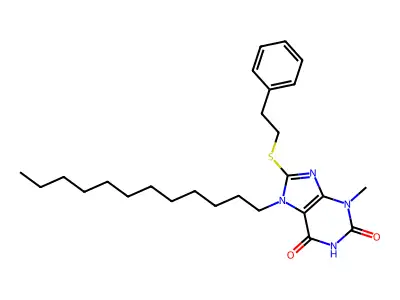 7-dodecyl-3-methyl-8-[(2-phenylethyl)sulfanyl]-3,7-dihydro-1H-purine-2,6-dione structure