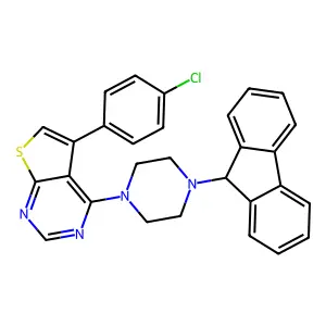 5-(4-chlorophenyl)-4-[4-(9H-fluoren-9-yl)piperazin-1-yl]thieno[2,3-d]pyrimidine structure